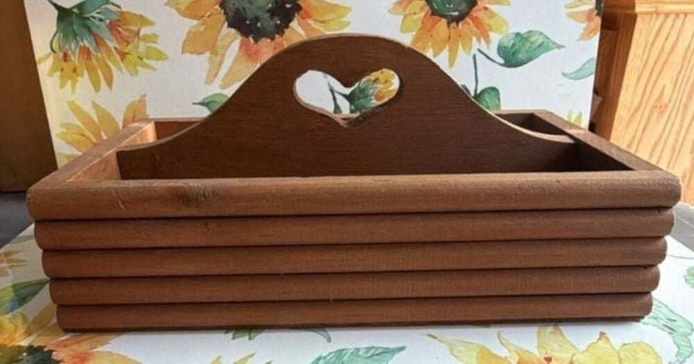Vintage Rustic Wooden Storage Caddy with Heart Cutout Handle